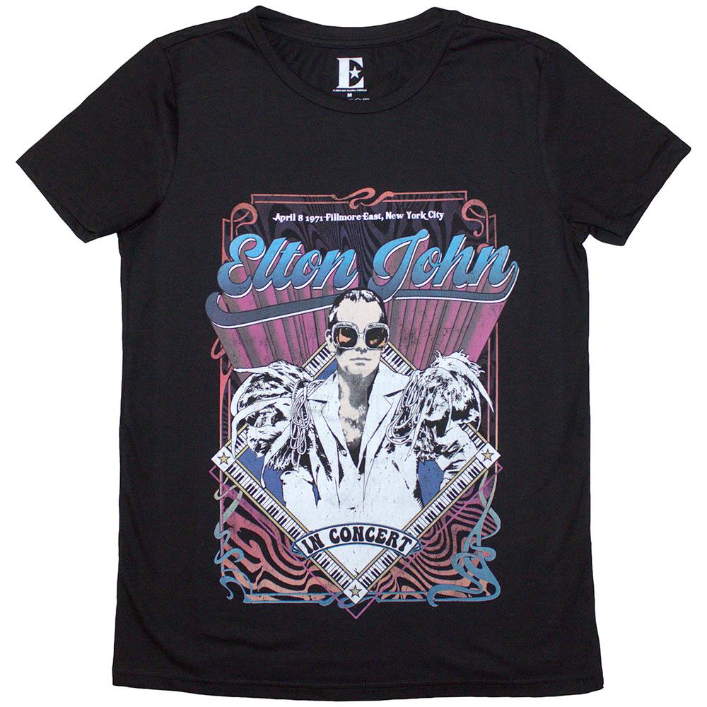 Elton John - Psych Vintage Dames Tshirt - Zwart